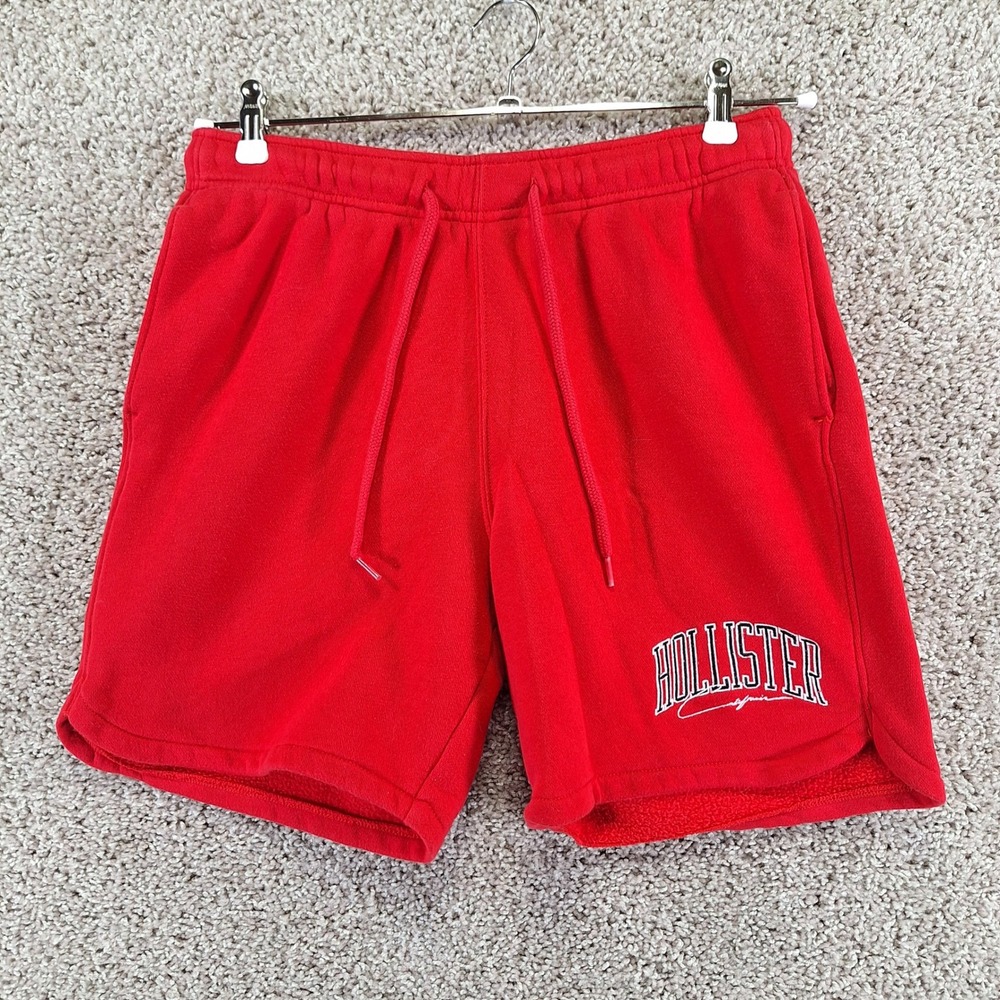 Hollister‎ Sweat Shorts Mens S (Fits W31) Red Logo Fleece Athletic Loungewear
